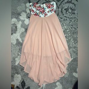 Ya Los Angeles Dress Floral Bustier High Low Flowy Blush Pink Skirt